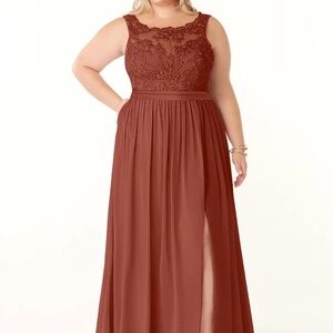 Auburn A-Line Lace Scoop Neck Chiffon Dress Elly Azazie Size A20